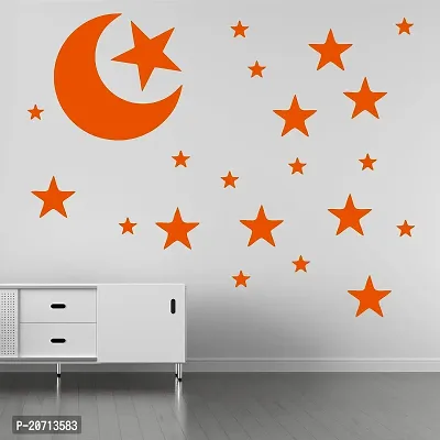 Home Decor Star Moon Wall Sticker Kids Room Wall Decoration Self Adhesive Sticker Orange Pack of 1