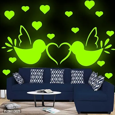 Green Color 2 Love Birds Wall Decal Creative Flying Bird Sticker Medium Set and Solar System Radium for Kids Bedroom Decoration Pack of 1