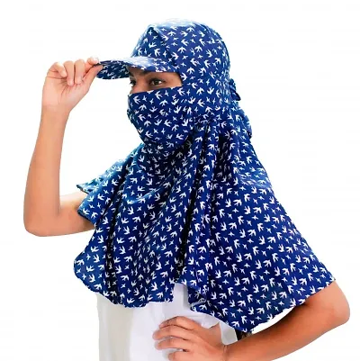 Kavach Ready-to-wear Full face Covering Mask Scarf for Pollution Sun Protection (Blue)