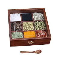 Anaya Afroz Spice Box with Spoon in Shesham Wood -Spice Box for Kitchen Indian Wood Container with Lid Decorative Masala Dabba Organizer Handmade/Spice Storage Racks Jars // 9 containers-thumb1