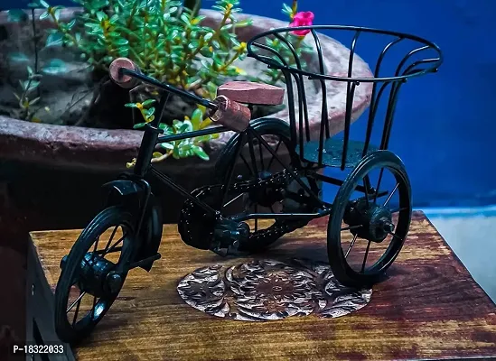 Anaya Afroz Iron  Wooden/Metal Rickshaw Cycle for Flower Basket Holder/Pot Decorative and Corporate Gift Item Decorative Showpiece Pack of 1-thumb0