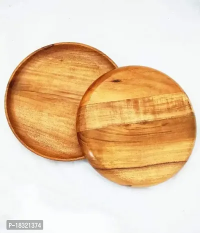 Anaya Afroz Wooden Plates Dinner Plates, Acacia Round Wood Plates, Unbreakable Classic Plates, Easy Cleaning  Lightweight for Dishes