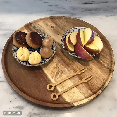 Anaya afroz Wooden Plates Dinner Plates, Acacia Wood Plates, Unbreakable Classic Plates, Easy Cleaning  Lightweight for Dishes Snack, Dessert, Housewarming, Christmas Gift-thumb2