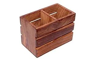 Anaya Afroz The Carving Hut Wood Spoon Holder, Multipurpose Stand, Table Organizer with 2 Wooden jar|| Cutlery Holder|| Cooking Spoon Rack|| Kitchen Rack-thumb1