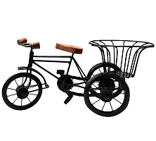 Anaya Afroz Iron Wrought Miniature Rickshaw Showpiece Antique Cycle with Flower Basket Vase for Decoration-thumb3