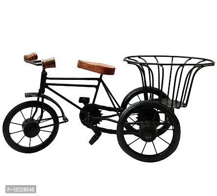 Anaya Afroz Iron Wrought Miniature Rickshaw Showpiece Antique Cycle with Flower Basket Vase for Decoration-thumb4