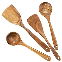 Anaya Afroz Wooden Spoon Natural Handmade Cooking Spoon Set of 5 || Frying Spoon Ladles  Turning Spatula || Non-Stick Spoon Set for Cooking || Kitchen Tools (Natural)-thumb1