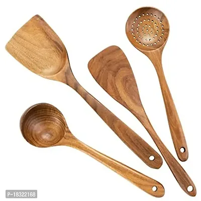 Anaya Afroz Wooden Spoon Natural Handmade Cooking Spoon Set of 5 || Frying Spoon Ladles  Turning Spatula || Non-Stick Spoon Set for Cooking || Kitchen Tools (Natural)-thumb2