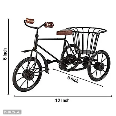 Anaya Afroz Iron Wrought Miniature Rickshaw Showpiece Antique Cycle with Flower Basket Vase for Decoration-thumb3