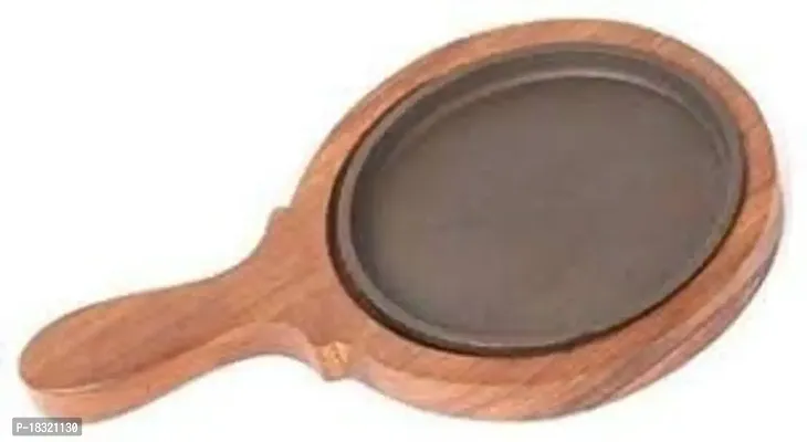 Anaya Afroz Small Dessert Serving Plate Brownie Sizzler Tray with Wooden Base with Handle 6 inch Plate