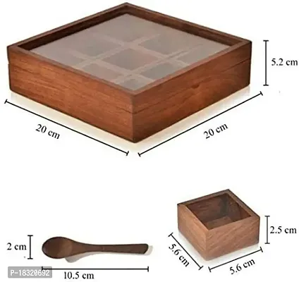 Anaya Afroz Handicrafts is our Priority Interior Furniture Handicrafts Spice Box with Spoon in Sheesham Wood,Container with Lid Handmade/ 9 containers, Pack of 1-thumb5