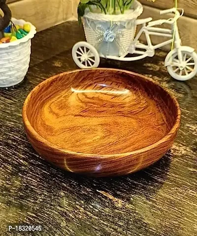 ANAYA AFROZ Solid Wood SEESAM Wooden Round Shape Multipurpose Serving Bowl for Breakfast Snacks Soup Serveware Salad Bowls for Home Kitchen-thumb3