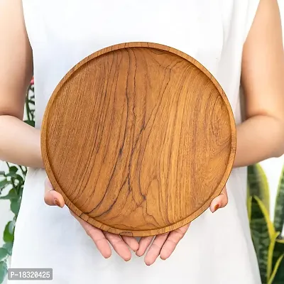 Anaya Afroz Dinner Plates, Acacia Round Wood Plates, Unbreakable Classic Plates, Easy Cleaning  Lightweight for Dishes Snack, Dessert Housewarming-thumb3