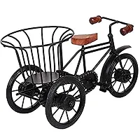 Anaya Afroz Iron Wrought Miniature Rickshaw Showpiece Antique Cycle with Flower Basket Vase for Decoration-thumb1