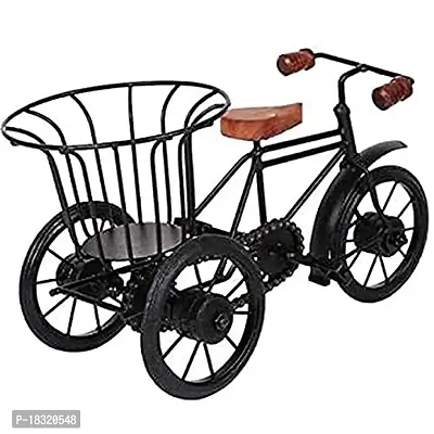 Anaya Afroz Iron Wrought Miniature Rickshaw Showpiece Antique Cycle with Flower Basket Vase for Decoration-thumb2