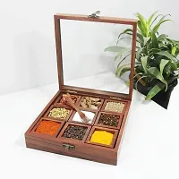 Anaya Afroz Shesham Wood -Spice Box for Kitchen Indian Wood Container with Lid Decorative Masala Dabba Organizer Handmade Spice Storage Racks Jars 9 containers-thumb3