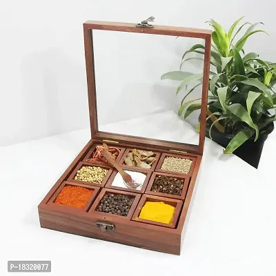 Anaya Afroz Shesham Wood -Spice Box for Kitchen Indian Wood Container with Lid Decorative Masala Dabba Organizer Handmade Spice Storage Racks Jars 9 containers-thumb4