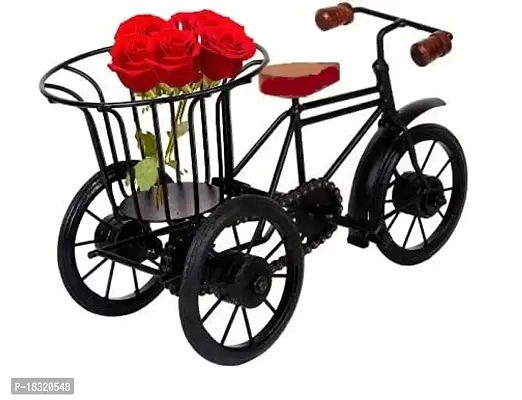 Anaya Afroz Iron Wrought Miniature Rickshaw Showpiece Antique Cycle with Flower Basket Vase for Decoration-thumb0