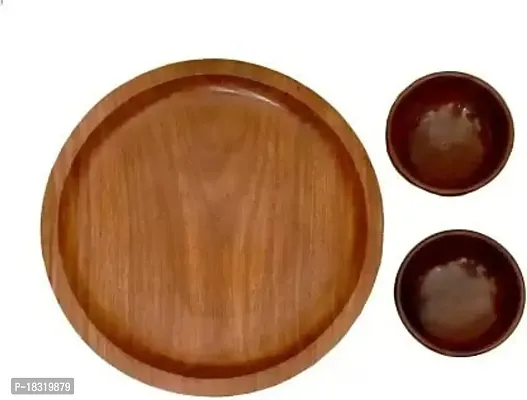 Anaya Afroz Wooden Dinner Set Wooden Dinner Set HANDICRAFTS Wooden Brown Serving Bowl with Wooden Plates-thumb2