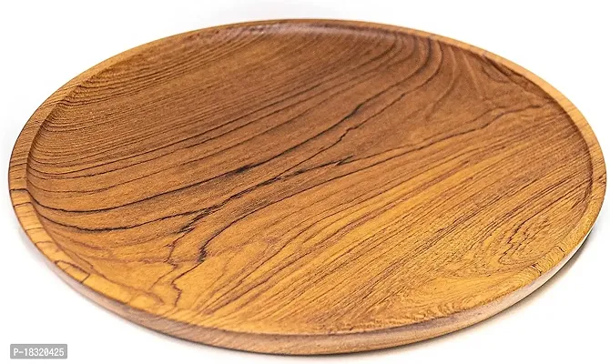 Anaya Afroz Dinner Plates, Acacia Round Wood Plates, Unbreakable Classic Plates, Easy Cleaning  Lightweight for Dishes Snack, Dessert Housewarming-thumb4