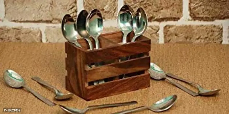 Anaya Afroz Wooden Multipurpose Cutlery Holder | Spoon Rack | Spoon Stand | Utensils Container | Tableware Holder Rack Stand Organizer Container Storage for Dining Table-thumb2