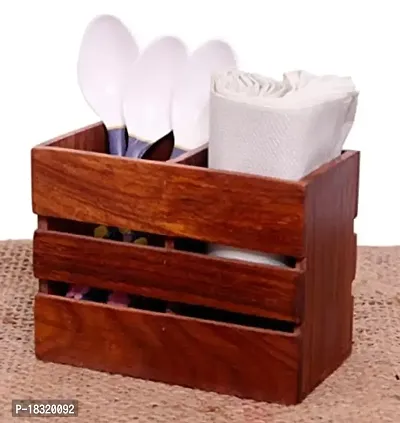 Anaya Afroz Wooden Spoon Stand Cutlery Tissue Holder Multipurpose for Dining Table Spoon Holder - Best Item for Your Kitchen-thumb3