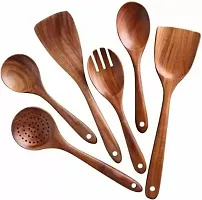 Anaya Afroz Wooden Serving Spoons Set of 6 Sheesham Wood Wooden Cooking Serving Spoons Spatulas Utensils Heat Resistant Non-Stick Comfortable Grip Smooth Cooking Utensils-thumb1