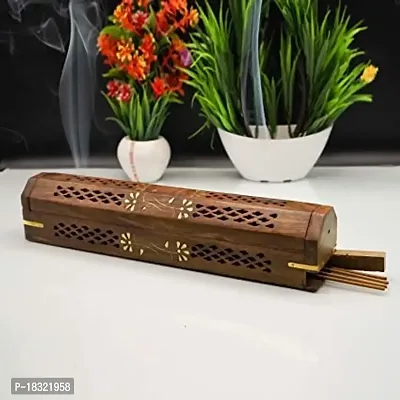 Anaya Afroz Wooden Agarbatti Incense Stick Box Holder Dhoop Stand Ash Catcher - for Medium Size 30X6X6 CM Agarbatti Stand-thumb0