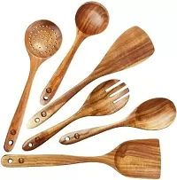 Anaya Afroz Wooden Serving Spoons Set of 6 Sheesham Wood Wooden Cooking Serving Spoons Spatulas Utensils Heat Resistant Non-Stick Comfortable Grip Smooth Cooking Utensils-thumb2