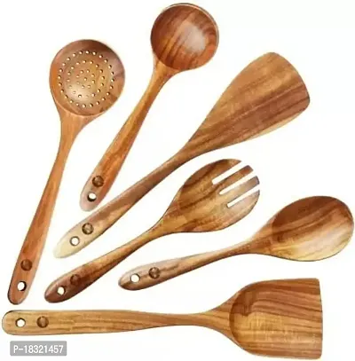 Anaya Afroz Wooden Serving Spoons Set of 6 Sheesham Wood Wooden Cooking Serving Spoons Spatulas Utensils Heat Resistant Non-Stick Comfortable Grip Smooth Cooking Utensils-thumb3