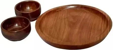 Anaya Afroz Wooden Dinner Set Decorative Plates Dinner Thali Set - Plate 2 Bowls and Spoon - Wood-thumb2