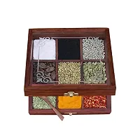 Anaya Afroz Spice Box with Spoon in Shesham Wood -Spice Box for Kitchen Indian Wood Container with Lid Decorative Masala Dabba Organizer Handmade/Spice Storage Racks Jars // 9 containers-thumb3