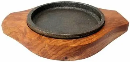 Anaya Afroz Serving Plate Brownie Sizzler Tray with Wooden Base, 6 inch (Pack of 1)-thumb3