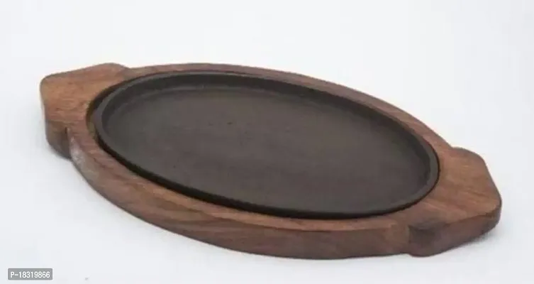 Anaya Afroz sizzler Plate with Wooden Oval Base with Dish (13X7 inches Brown)-thumb3