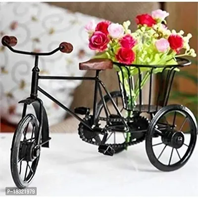 Anaya Afroz Iron  Wooden/Metal Rickshaw Cycle for Flower Basket Holder/Pot Decorative and Corporate Gift Item Decorative Showpiece