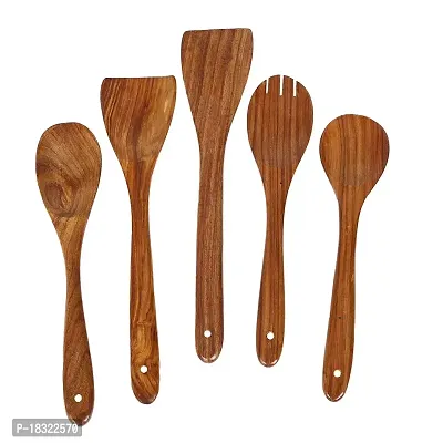 Anaya Afroz Wooden Oval Spatula | Wooden Scoup Non Stick | One Piece Cooking Serving Spoon | Kitchen Tools Utensil, Large Size Set of 5-thumb4