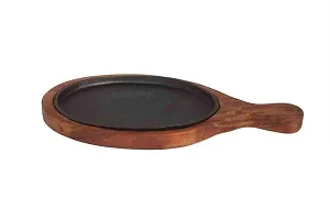 Anaya Afroz Iron Sizzler Tray Plate with Wooden Base/Oval Sizzler Tray for Serving and Dining/Platter/Sheesham-thumb4