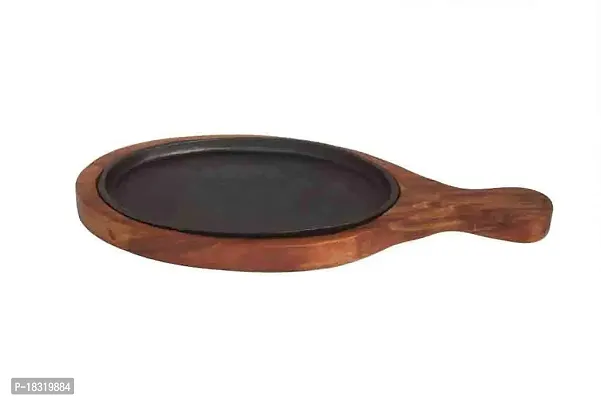 Anaya Afroz Iron Sizzler Tray Plate with Wooden Base/Oval Sizzler Tray for Serving and Dining/Platter/Sheesham-thumb5