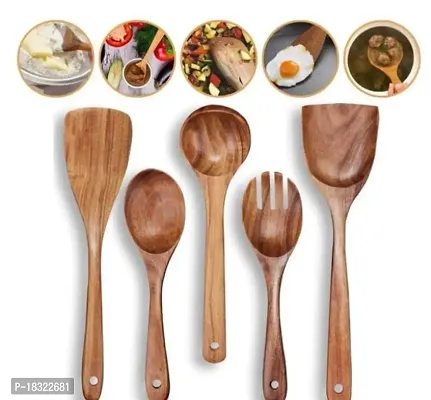 Anaya Afroz Sheesham Wooden Spatula, Ladle and Spoon | for Cooking in Non Stick Pan |100% Natural Wooden ladles and Wooden Spoons | Heat Resistant  Durable (Pack of 5)-thumb3