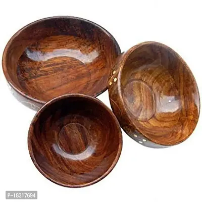 SHINING STAR ENTERPRISES Wooden Serving Bowl Simple  Elegant , Wooden Serving Bowl Set of 3, Multipurpose Wooden Bowl/Serving Bowl/Gift Items Set of 3