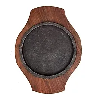 Anaya Afroz Cast Iron Sizzler Tray Brownie Plate with Wooden Base 6 Inch (Sheesham)-thumb1