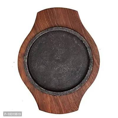 Anaya Afroz Cast Iron Sizzler Tray Brownie Plate with Wooden Base 6 Inch (Sheesham)-thumb2