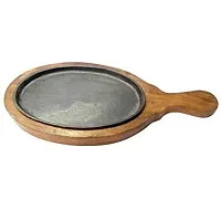 Anaya Afroz Iron Sizzler Tray Plate with Wooden Base/Oval Sizzler Tray for Serving and Dining/Platter/Sheesham-thumb3