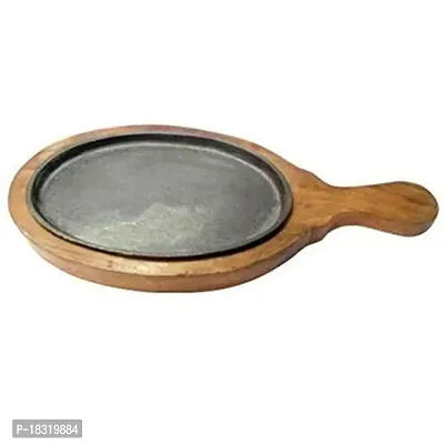 Anaya Afroz Iron Sizzler Tray Plate with Wooden Base/Oval Sizzler Tray for Serving and Dining/Platter/Sheesham-thumb4