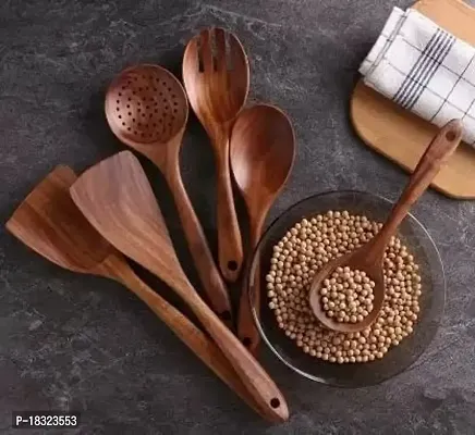 Anaya Afroz Wooden Spoon Natural Handmade Cooking Spoon Set of 5 || Frying Spoon Ladles  Turning Spatula || Non-Stick Spoon Set for Cooking || Kitchen Tools