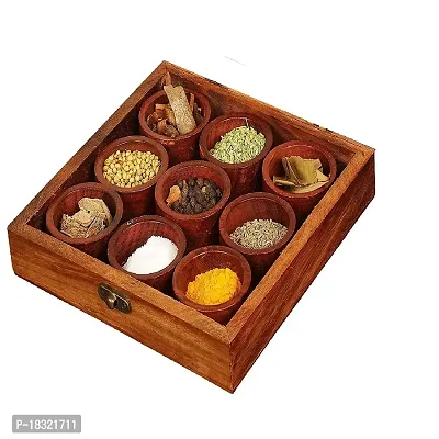 Anaya Afroz Sheesham Wooden Spice Rack | Dabba Multipurpose | Masala Box  Containers for Spices Use | Masala Dani (Brown)-thumb3