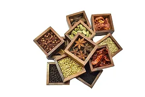 Anaya Afroz Spice Box with Spoon in Shesham Wood -Spice Box for Kitchen Indian Wood Container with Lid Decorative Masala Dabba Organizer Handmade/Spice Storage Racks Jars // 9 containers-thumb2