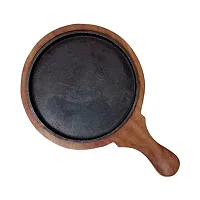 Anaya Afroz Small Dessert Serving Plate Brownie Sizzler Tray with Wooden Base with Handle 6 inch Pack of 1-thumb3