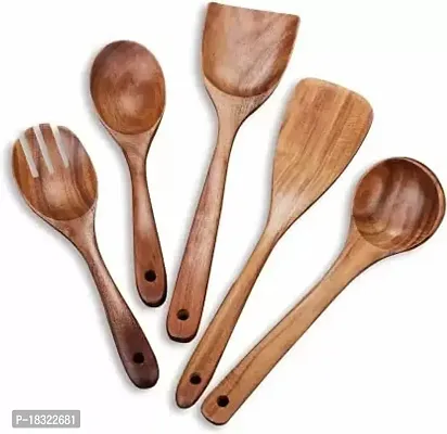 Anaya Afroz Sheesham Wooden Spatula, Ladle and Spoon | for Cooking in Non Stick Pan |100% Natural Wooden ladles and Wooden Spoons | Heat Resistant  Durable (Pack of 5)