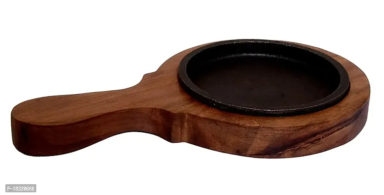 Anaya Afroz Small Dessert Serving Plate Brownie Sizzler Tray with Wooden Base with Handle 6 inch Pack of 1